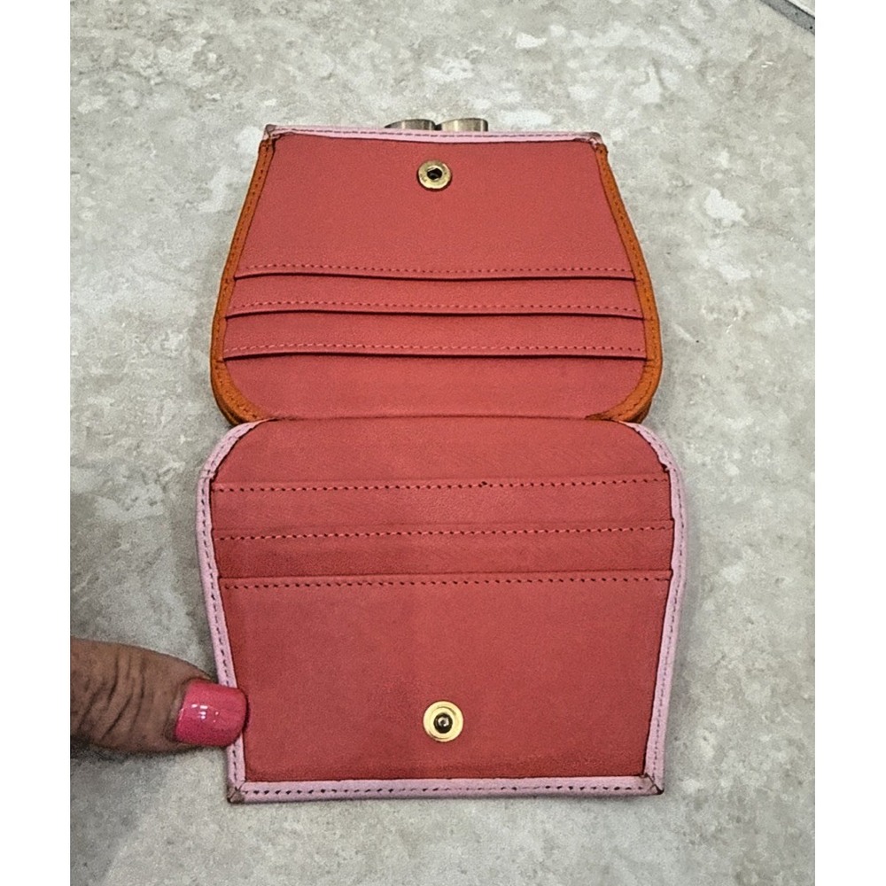 ONE ODD BIRD Pink Leather Kiss Lock Wallet Purse 4x3.5x1 Logo - Picture 4 of 11